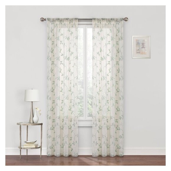 NEW Regal Home Embroidered Sheer Single Curtain Panel Ivory Green Clay 50x63 - Picture 1 of 6